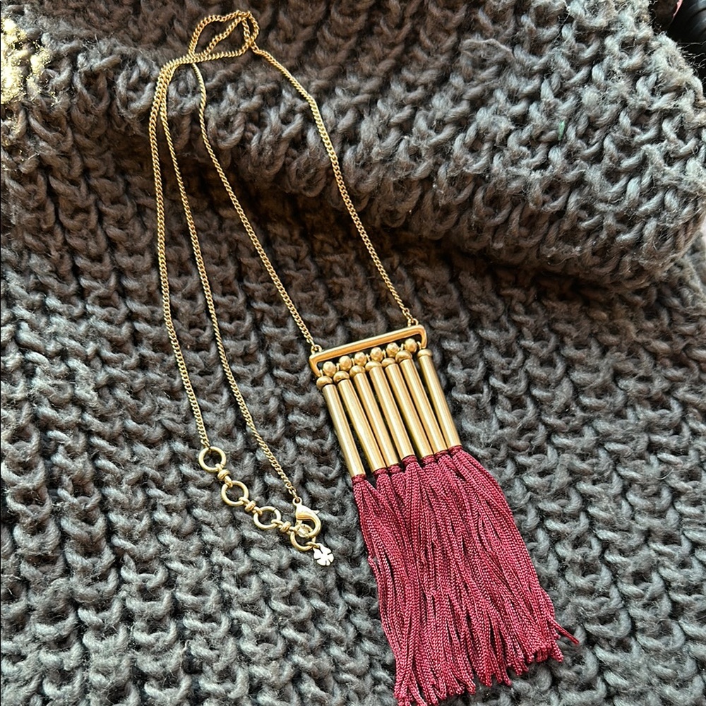 Lucky Brand Gold and Red Fringe Necklace